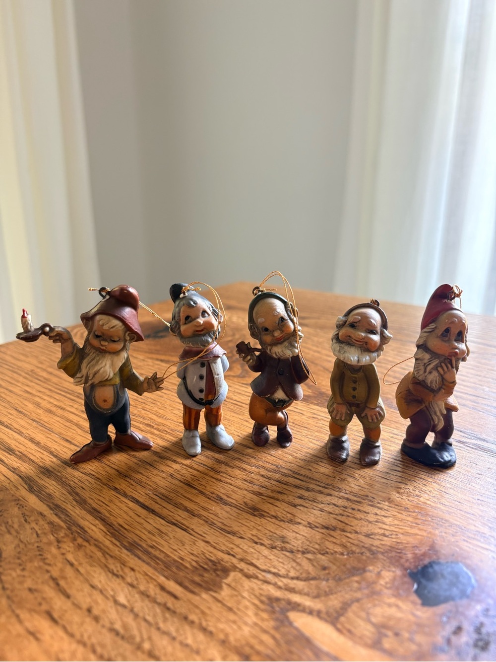 Vintage Set of 5 Whimsical Brown Resin Elf Ornament - Hong Kong